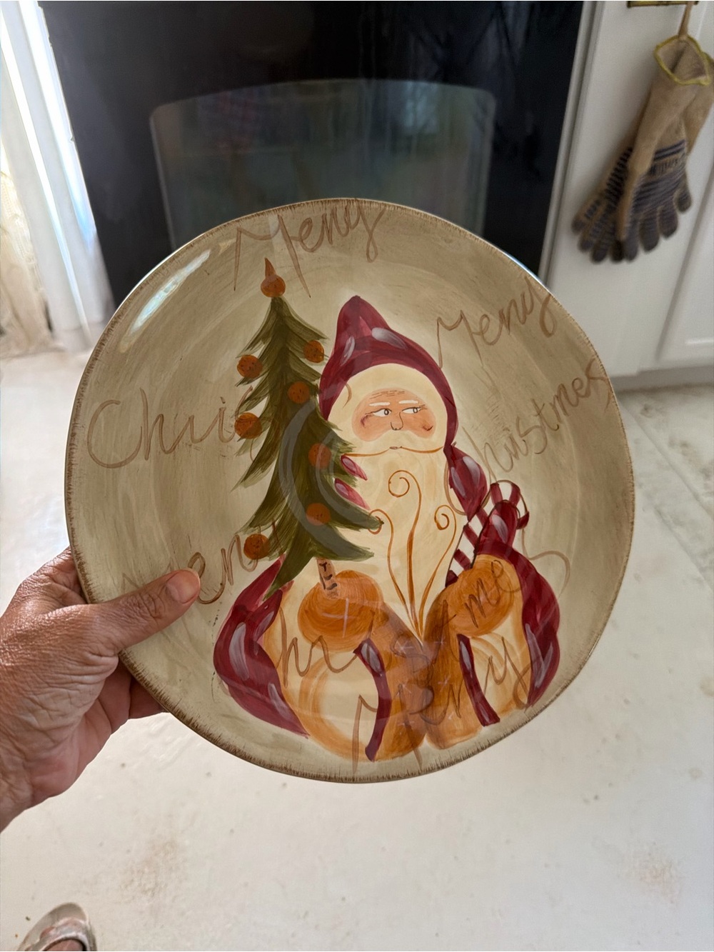 Replacement piece Hand-Painted Beige and Red Santa Holiday Decorative Plate